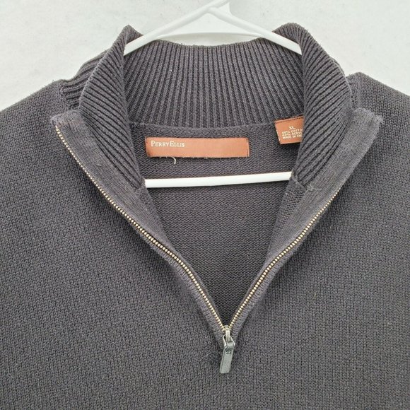 Perry Ellis Sweater Men's Long Sleeve 1/4 Zip Mock Neck Pullover Black XL - Picture 8 of 10